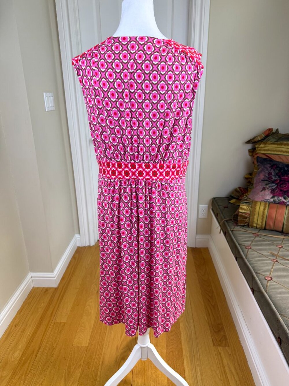 Boden Summer Dress Sleeveless Pink Multi Tile Pattern Ecovera (12) - Picture 4 of 8